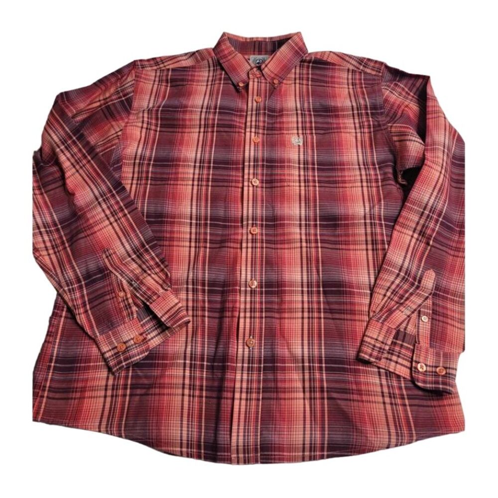 Cinch‎ Youth XXL 16-18 Red Plaid Long Sleeve Button Down Western Cowboy